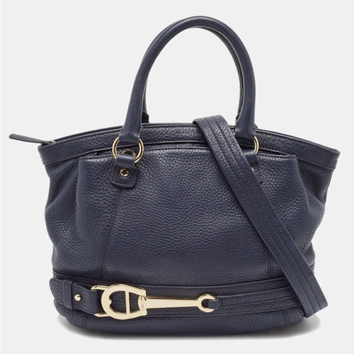 Navy Blue Leather Cavallina Satchel