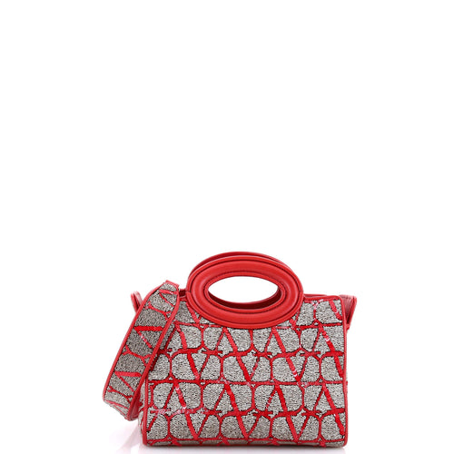 VALENTINO GARAVANI Le Troisieme Tote Beaded Iconograph Fabric with Leather Mini