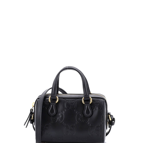 GUCCI Convertible Top Handle Bag Jumbo GG Embossed Leather Mini