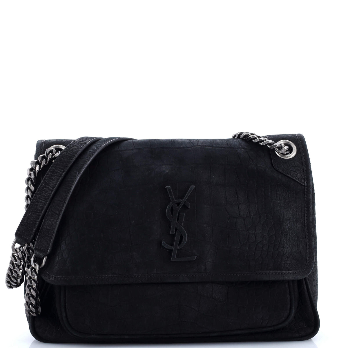 Saint Laurent Niki Chain Flap Bag Crocodile Embossed Nubuck Medium