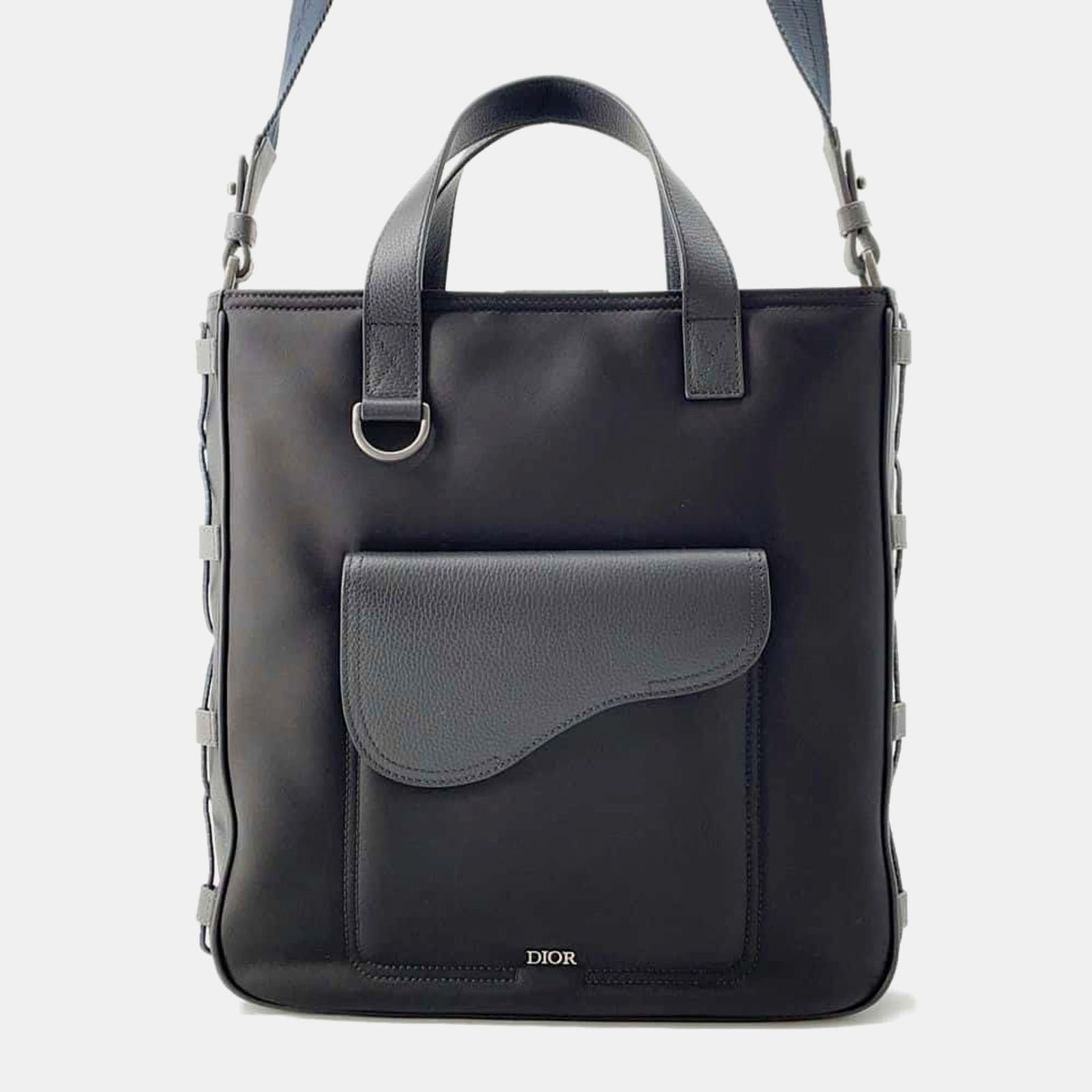 Dior Black Nylon Leather Sacai Saddle Tote Bag