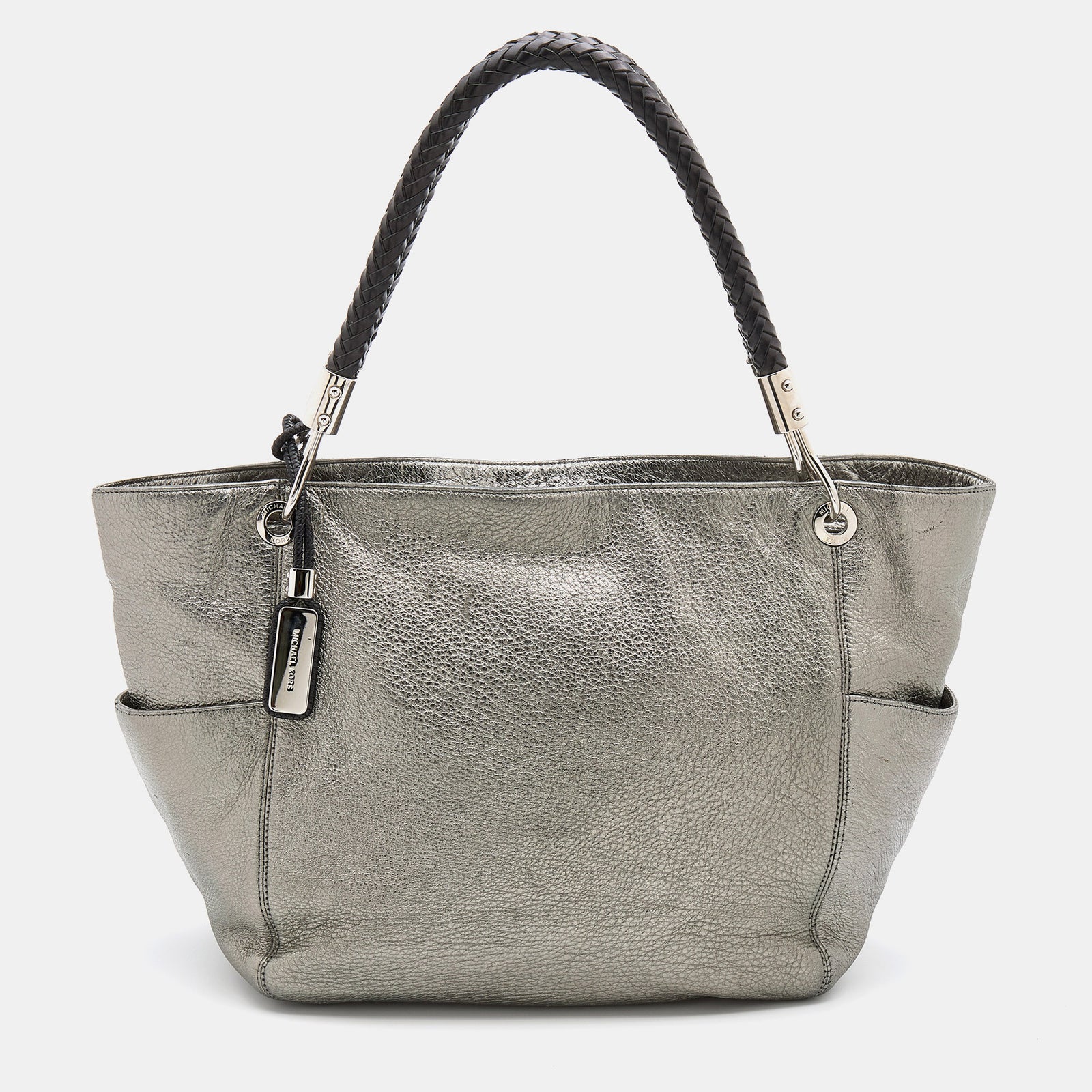 Michael Kors Metallic Silver/Black Leather Skorpio Tote