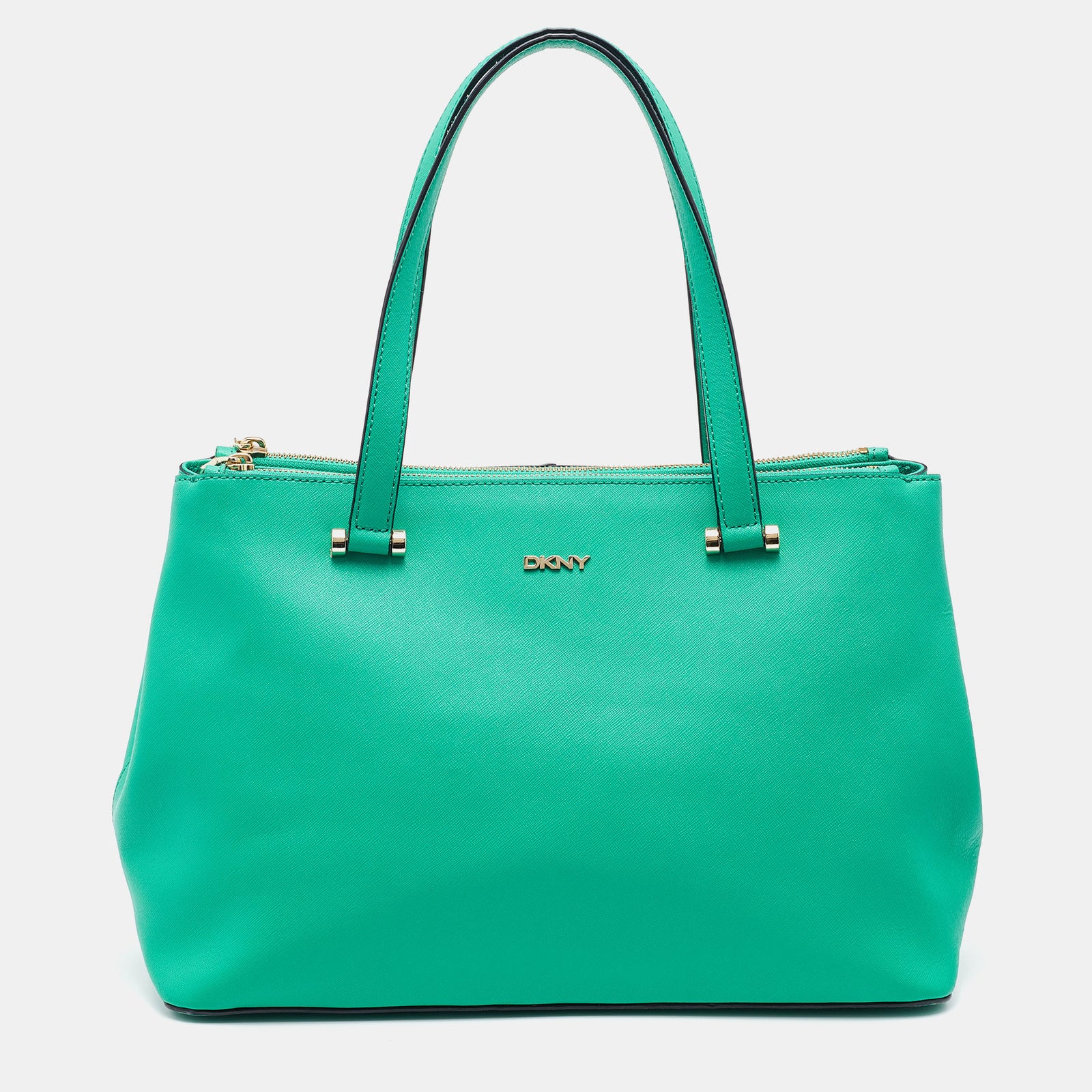 DKNY Sac fourre-tout à double fermeture éclair en cuir Saffiano vert DKNY