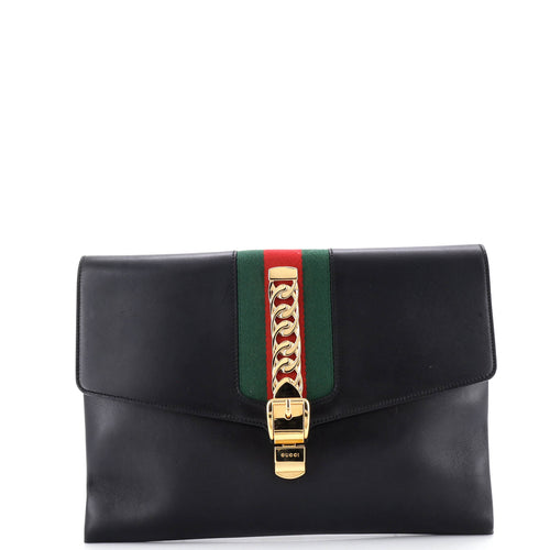 GUCCI Sylvie Clutch Leather Maxi