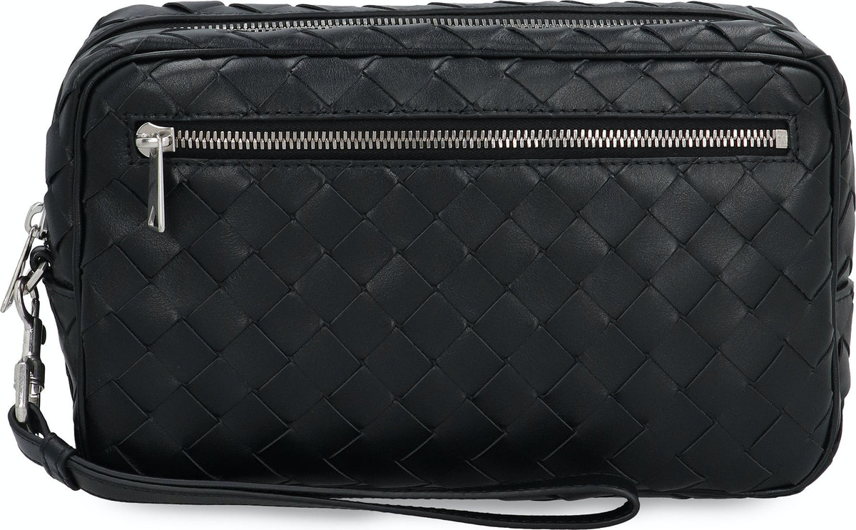 Bottega Veneta Men's Intrecciato Zipped Handbag in Black | 777390V2HL1 Color 8803