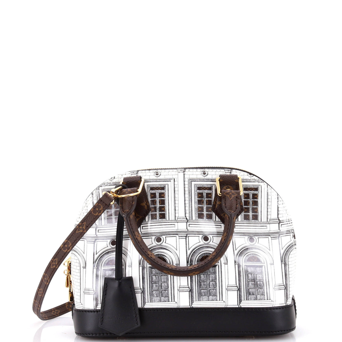 Louis Vuitton Alma Handbag Limited Edition Fornasetti Architettura Print Leather and Monogram Canvas BB