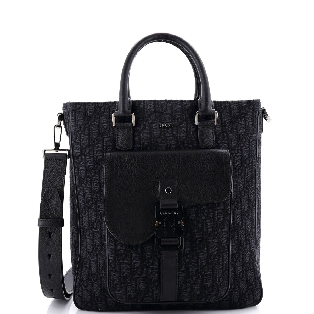 Christian Dior Saddle Buckle Convertible Tote Oblique Canvas and Leather Tall