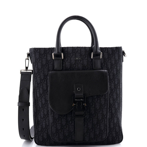 Saddle Buckle Convertible Tote Oblique Canvas and Leather Tall