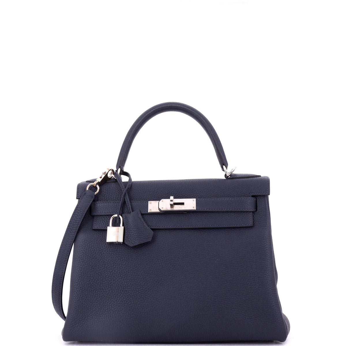 Herm?s Kelly Handbag Bleu Nuit Togo with Palladium Hardware 28