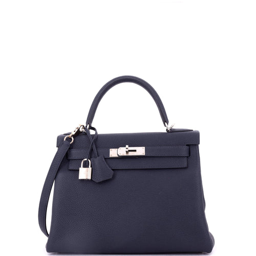 Kelly Handbag Bleu Nuit Togo with Palladium Hardware 28