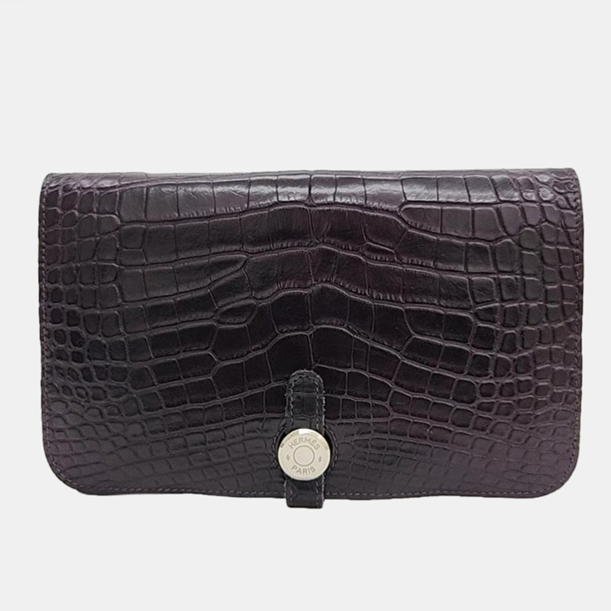 Hermès Burgundy Alligator Leather Dogon Long Wallet