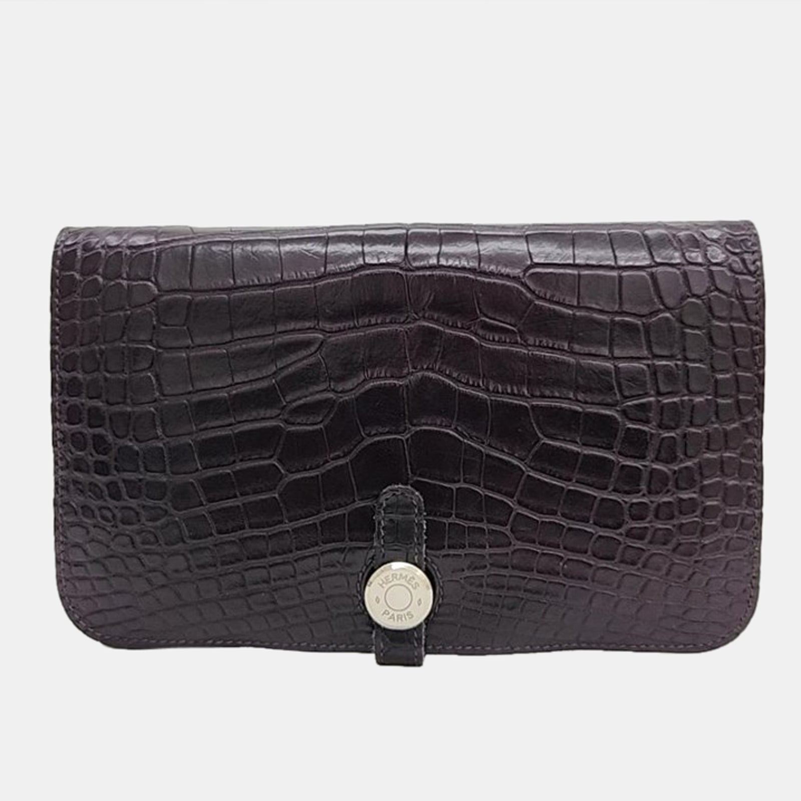 Herm?s Portefeuille long en cuir d'alligator bordeaux Dogon