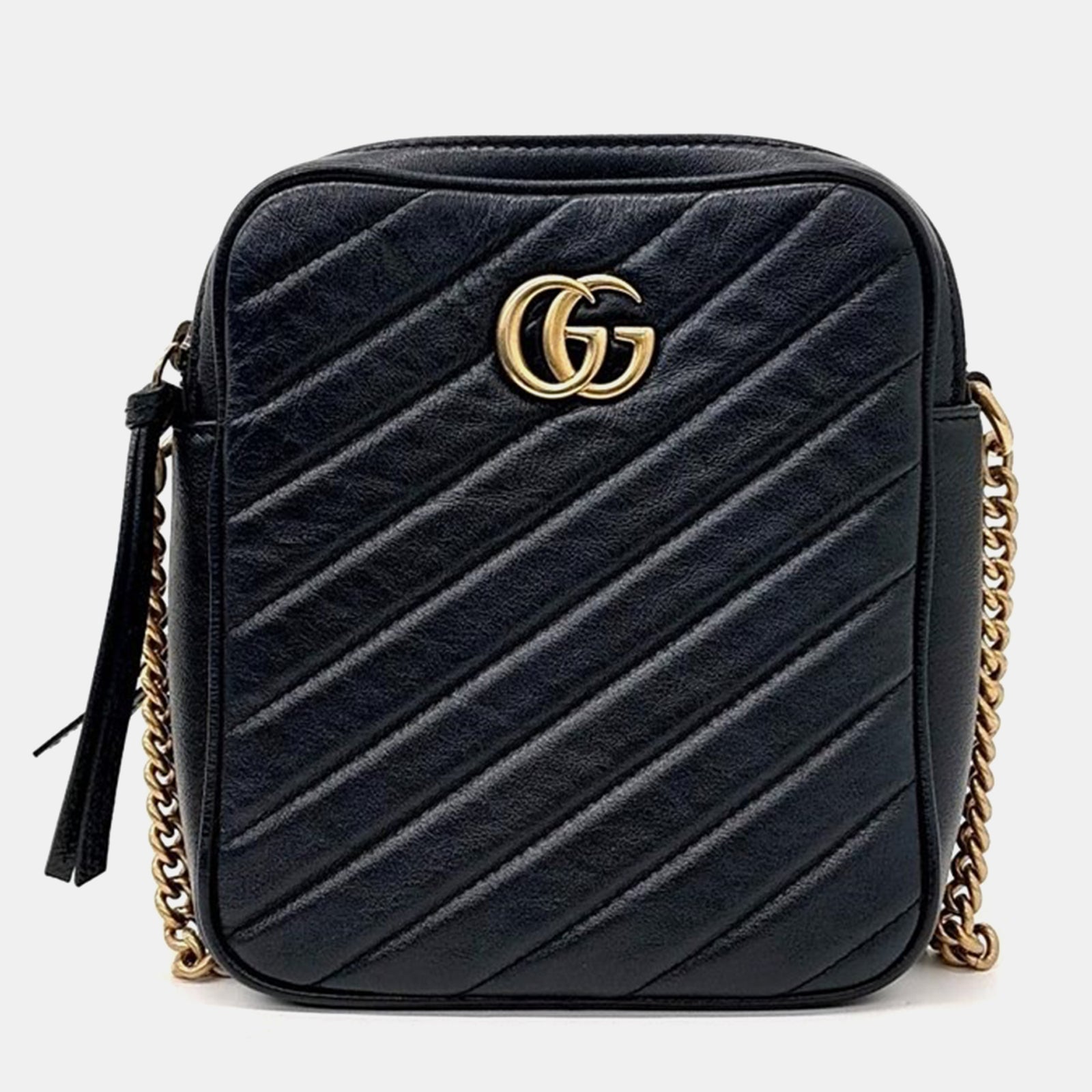 Gucci Black Quilted Leather Marmont Double Zip Crossbody Bag