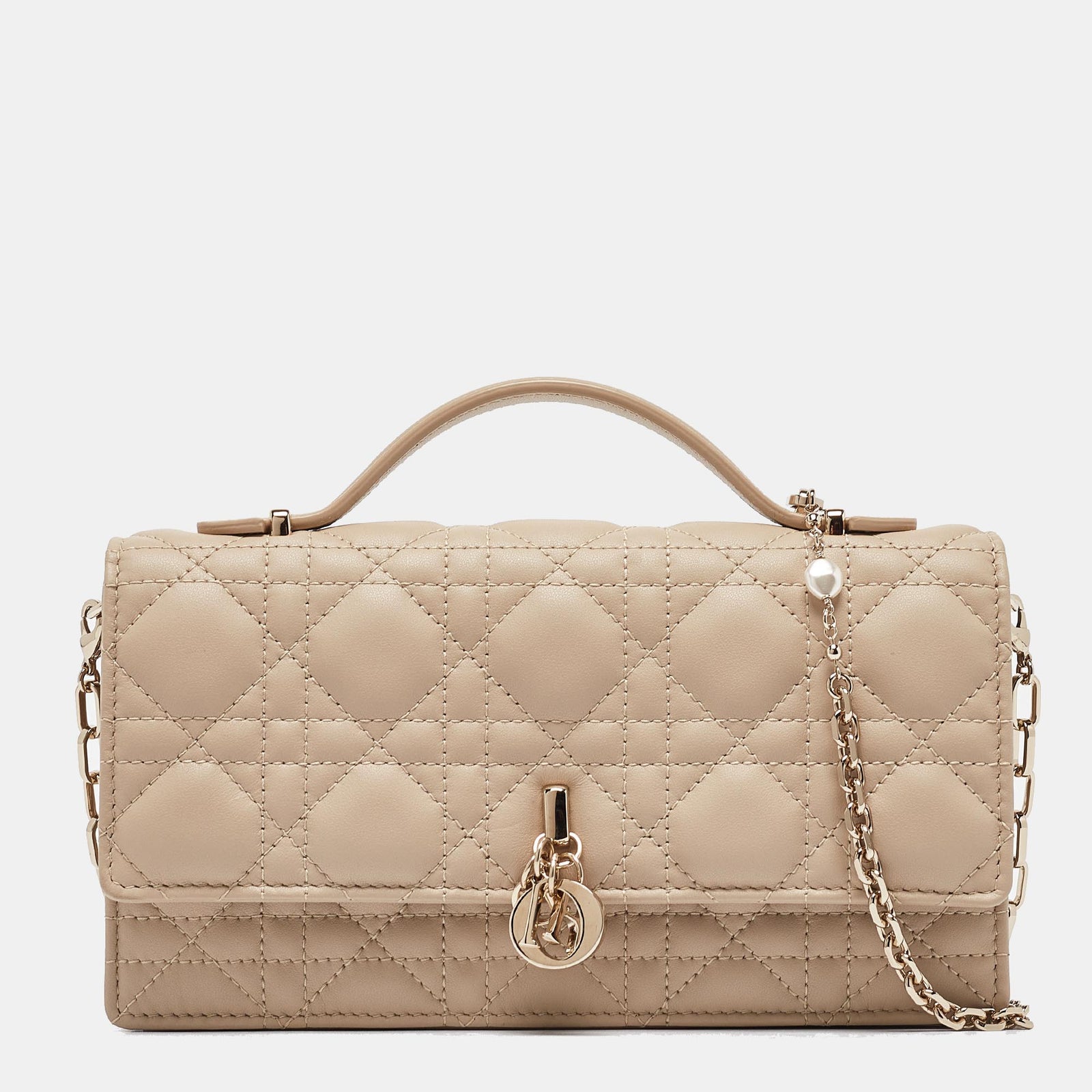 Dior Puderbeige Mini-Tasche „My Top Handle“ aus Cannage-Leder