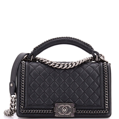 CHANEL Chain Handle Boy Flap Bag Quilted Calfskin Old Medium