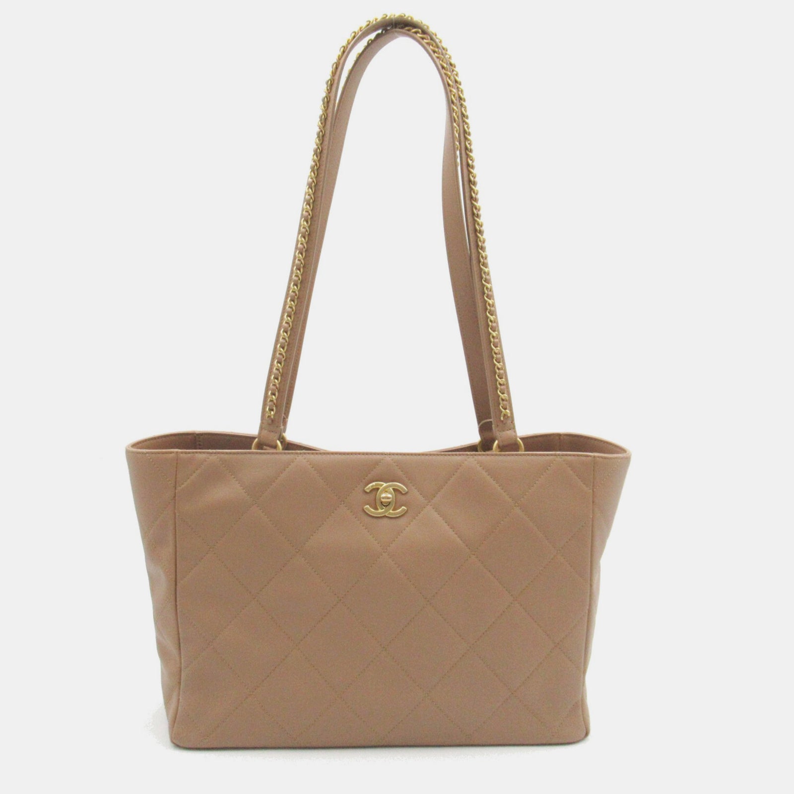 Chanel Sac cabas matelassé en cuir de veau beige