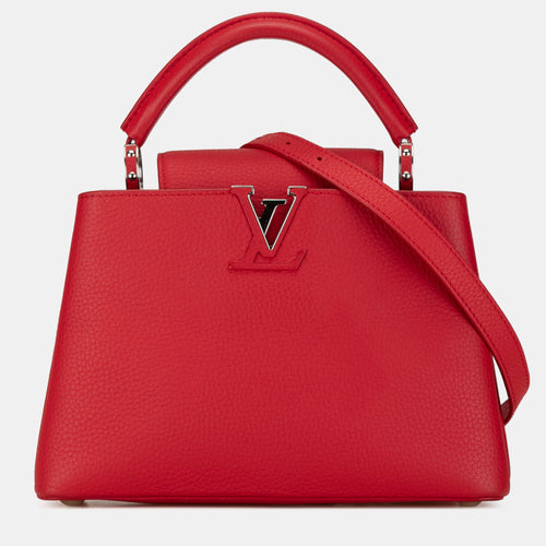 Red Taurillon Leather Capucines PM Top Handle Bag