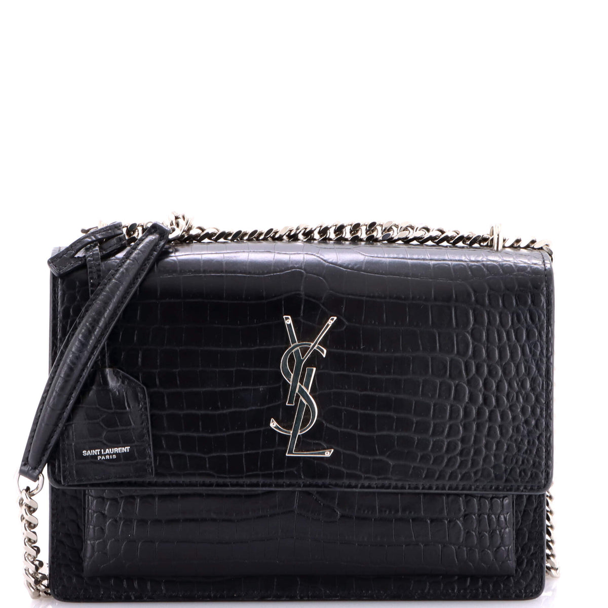 Saint Laurent Sunset Crossbody Bag Crocodile Embossed Leather Medium