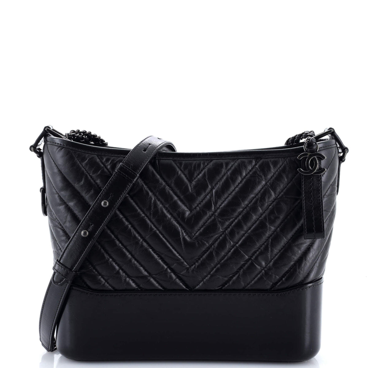 Chanel CHANEL So Black Gabrielle Hobo Chevron Aged Calfskin Medium