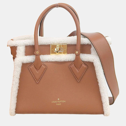 Caramel/White Grained Calfskin Shearling On My Side PM Satchel Bag