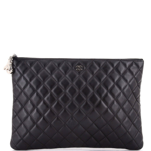CHANEL Cosmo Charms O Case Clutch Quilted Lambskin Large