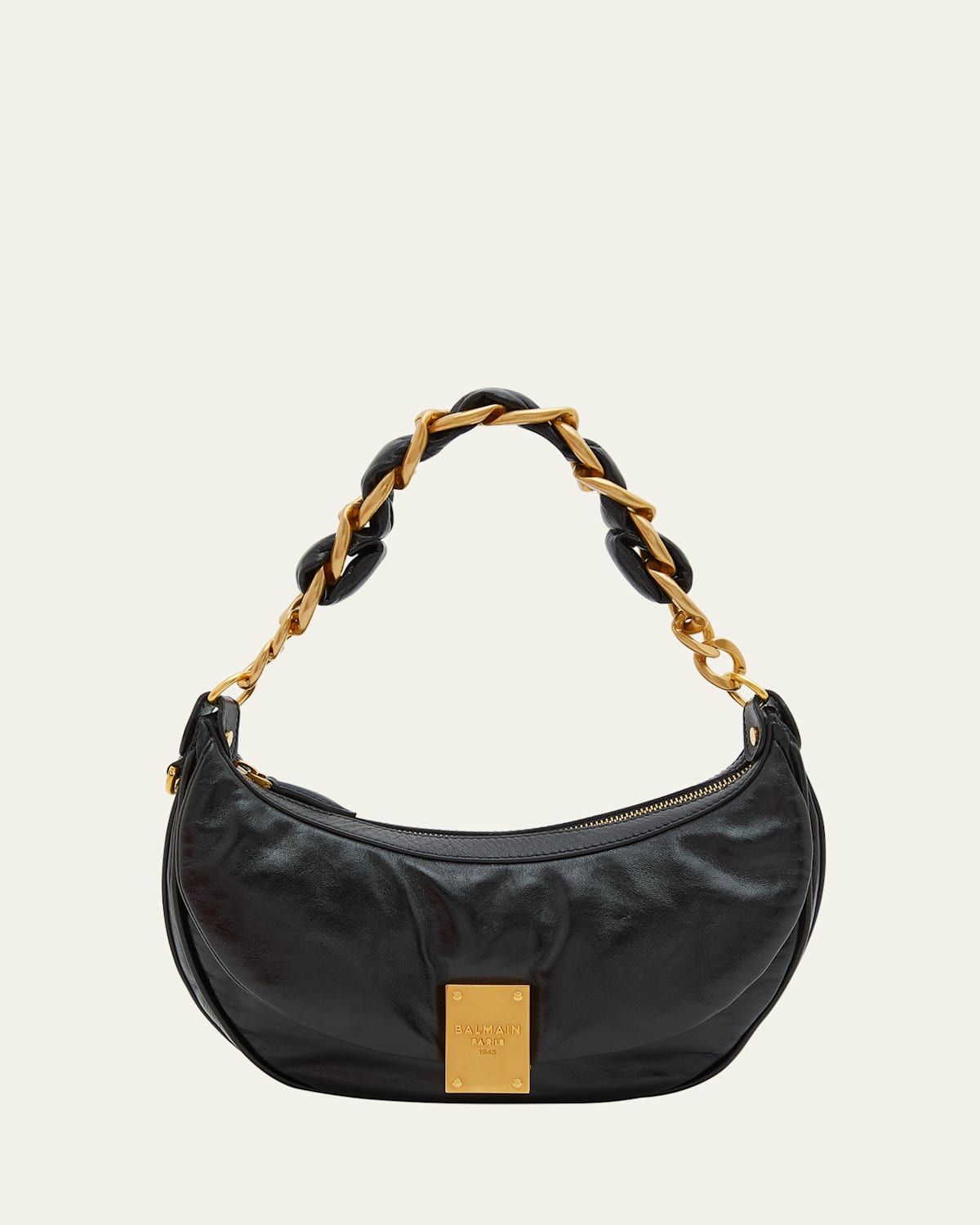 Balmain 1945 Soft Hobo Bag in Crinkled Leather