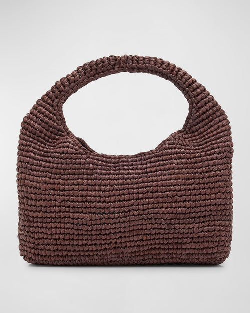 Half Moon Raffia Top-Handle Bag