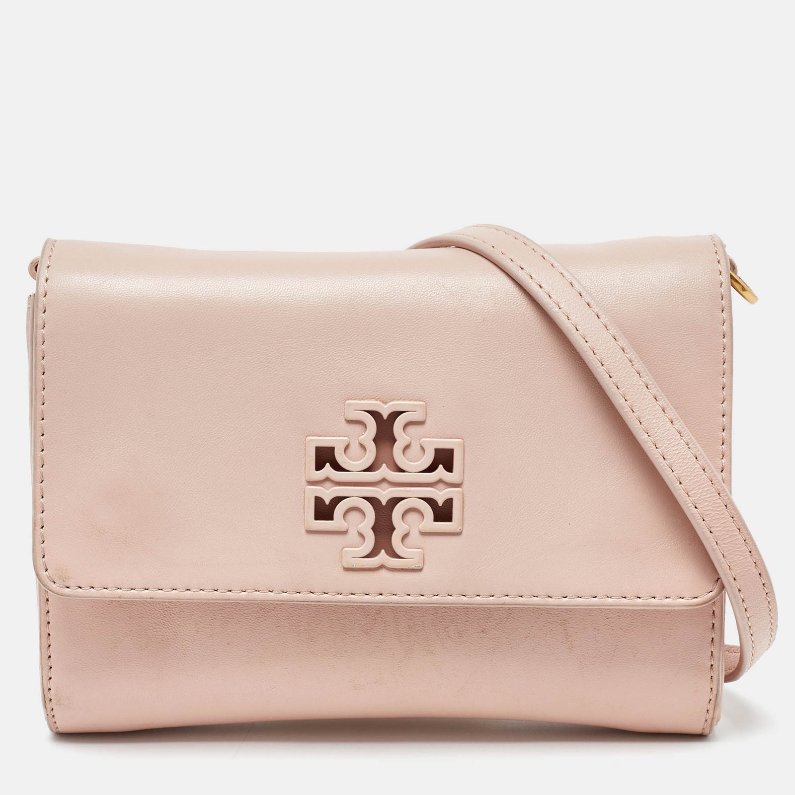 Tory Burch Pink Leather Britten Flap Crossbody Bag