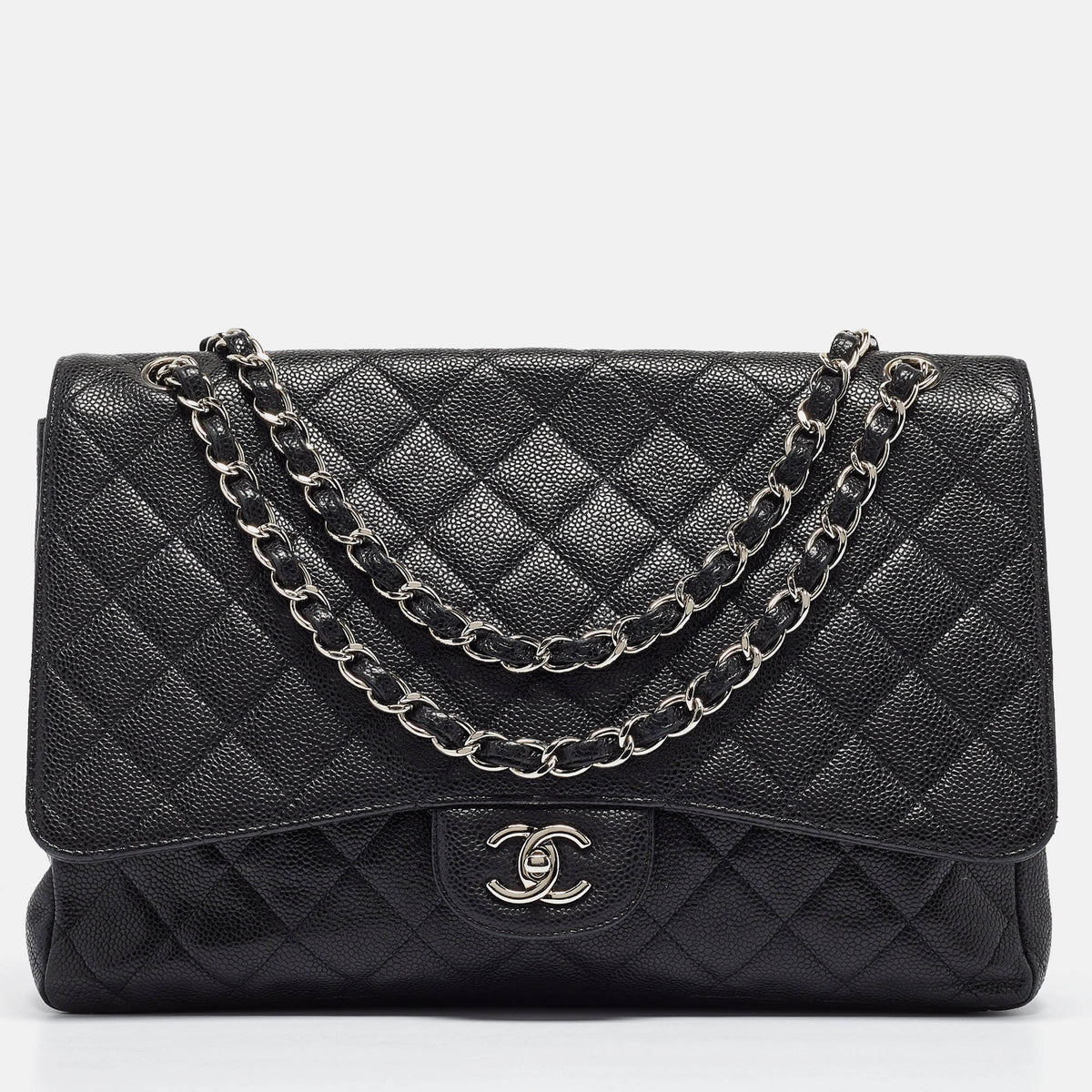Chanel Black Quilted Caviar Leather Maxi Classic Single Flap Bag