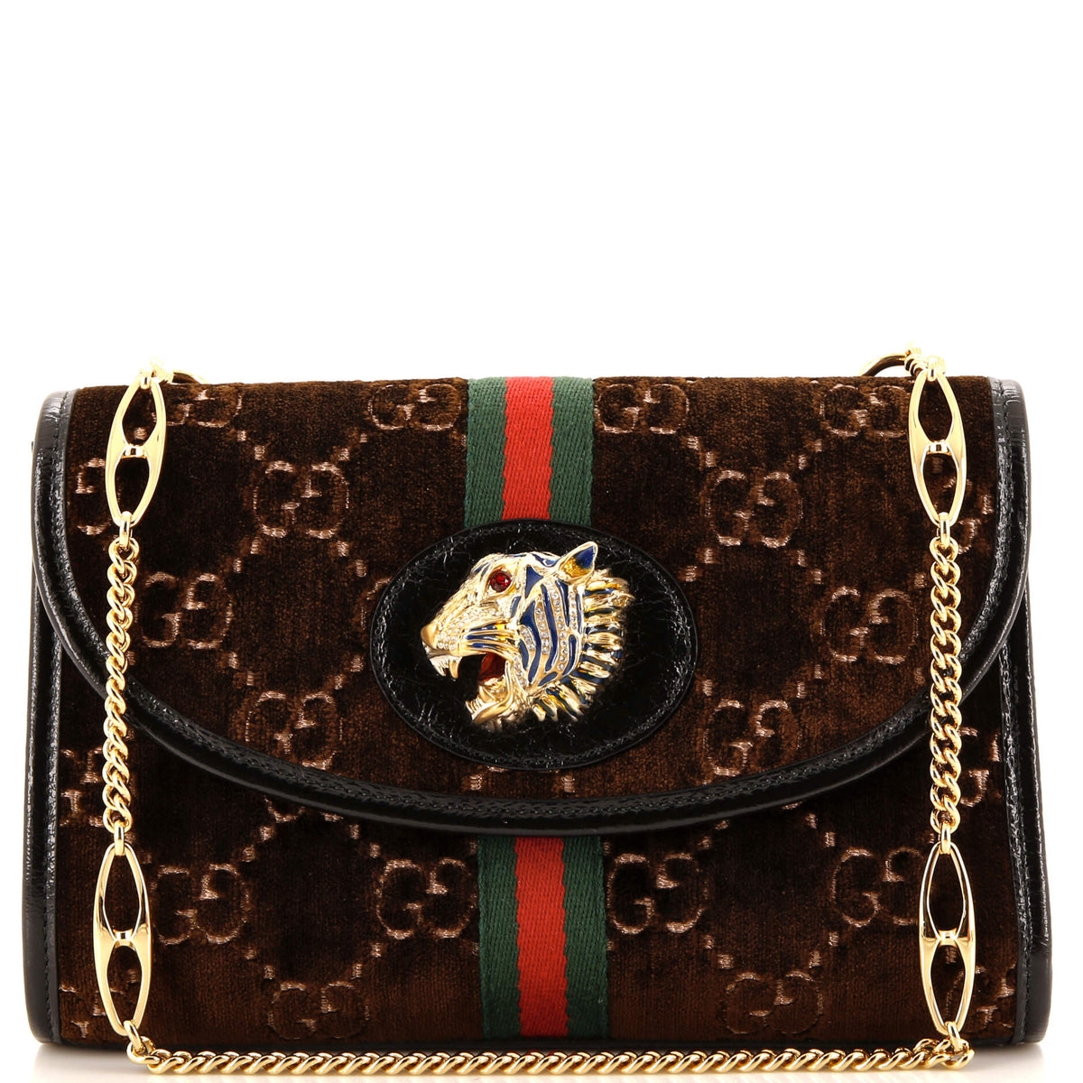 Gucci GUCCI Rajah Web Chain Shoulder Bag GG Velvet Small