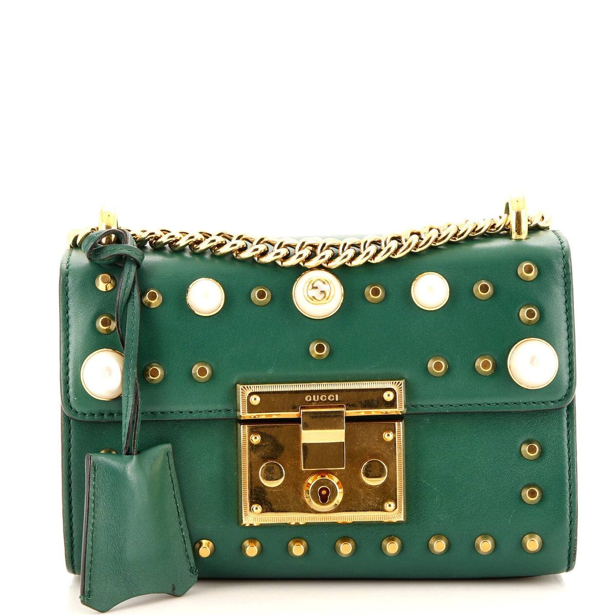 Gucci GUCCI Pearly Padlock Shoulder Bag Studded Leather Small