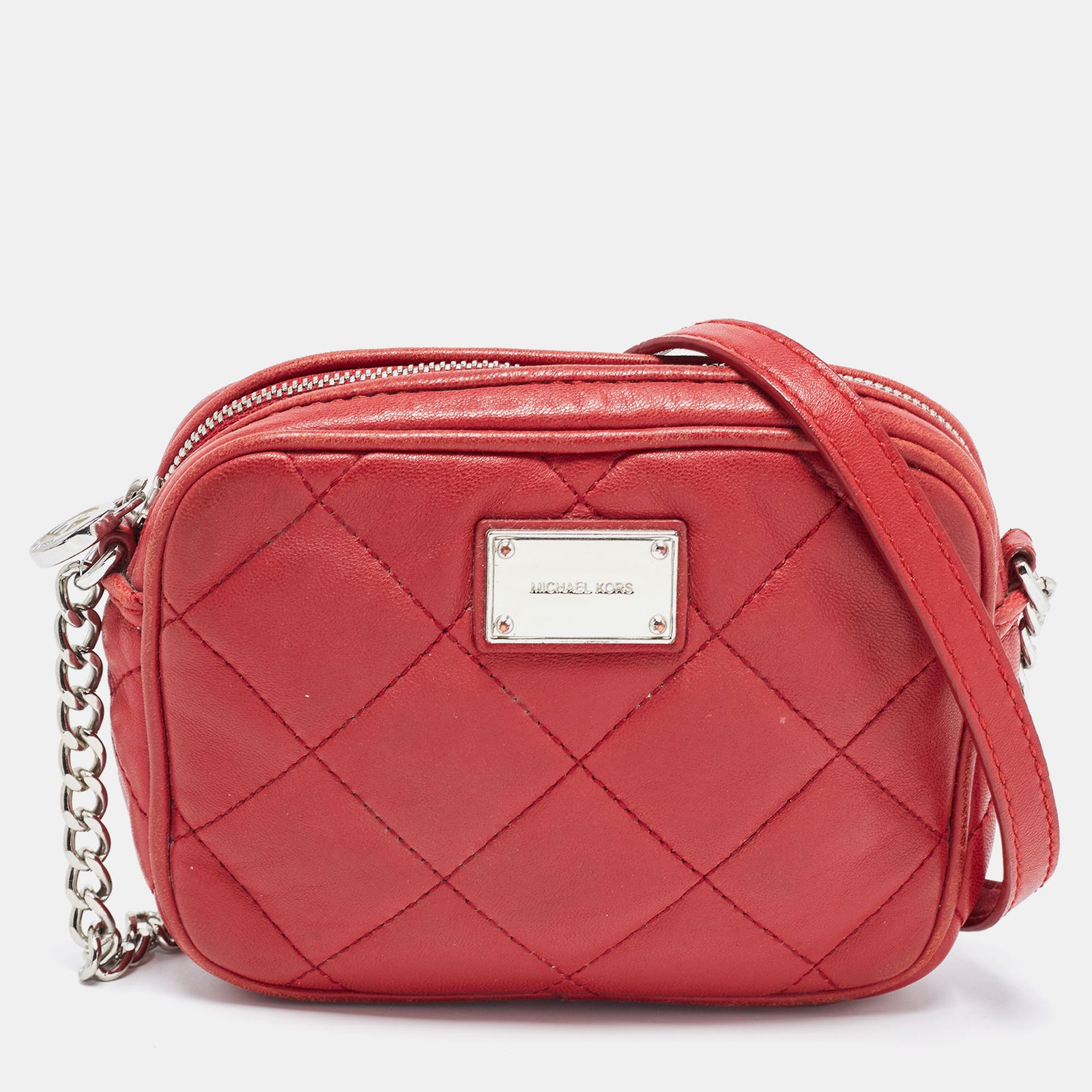 Michael Kors Red Quilted Leather Camera Shoulder Bag