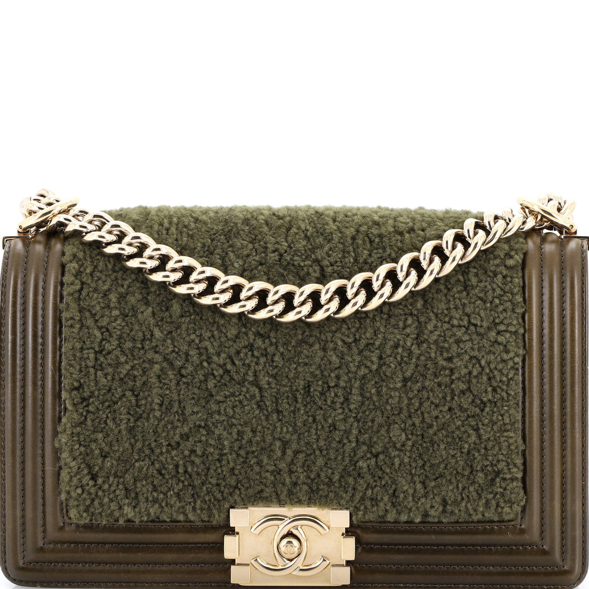 Chanel CHANEL Boy Flap Bag Shearling with Leather Old Medium