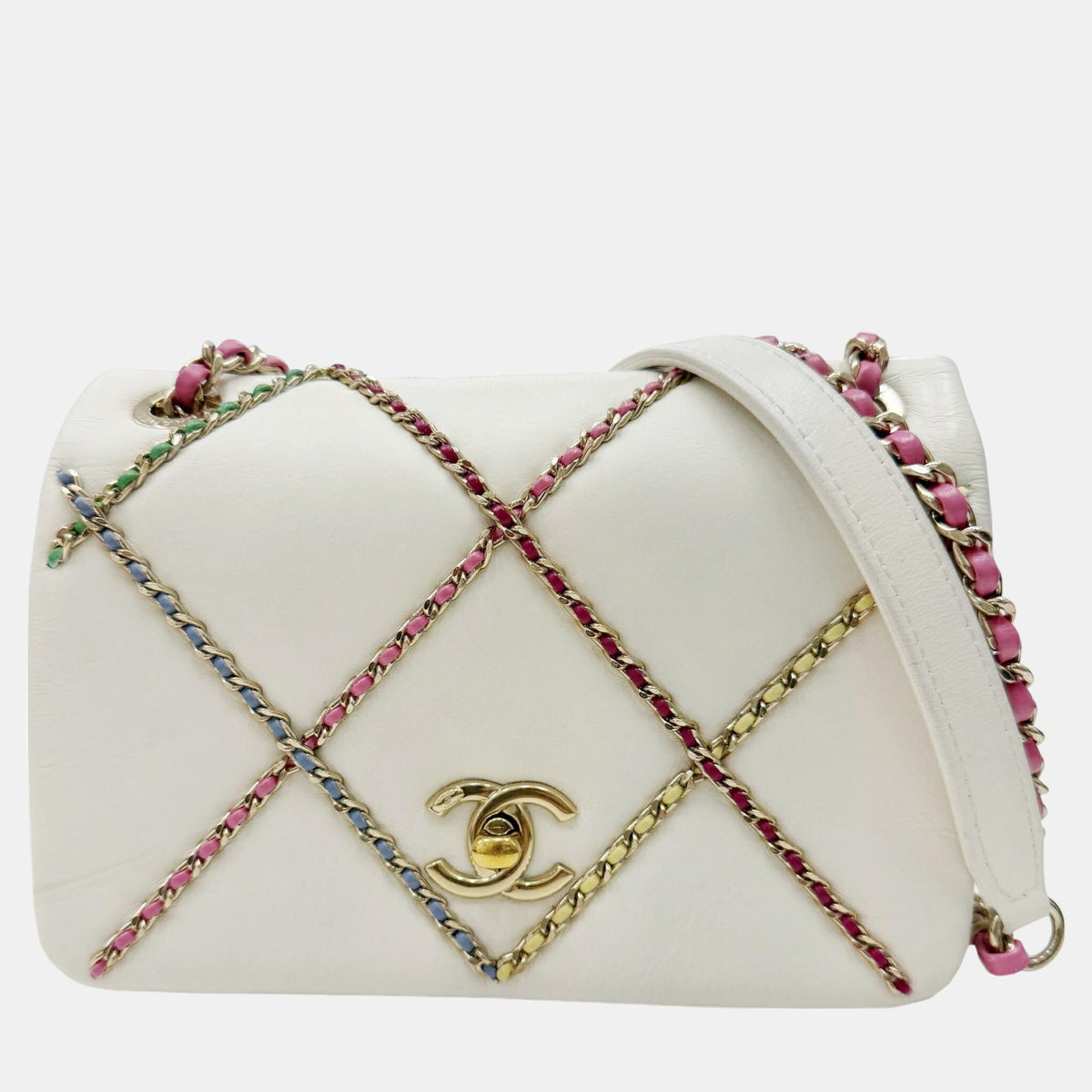 Chanel White Multicolor Leather Flap Bag