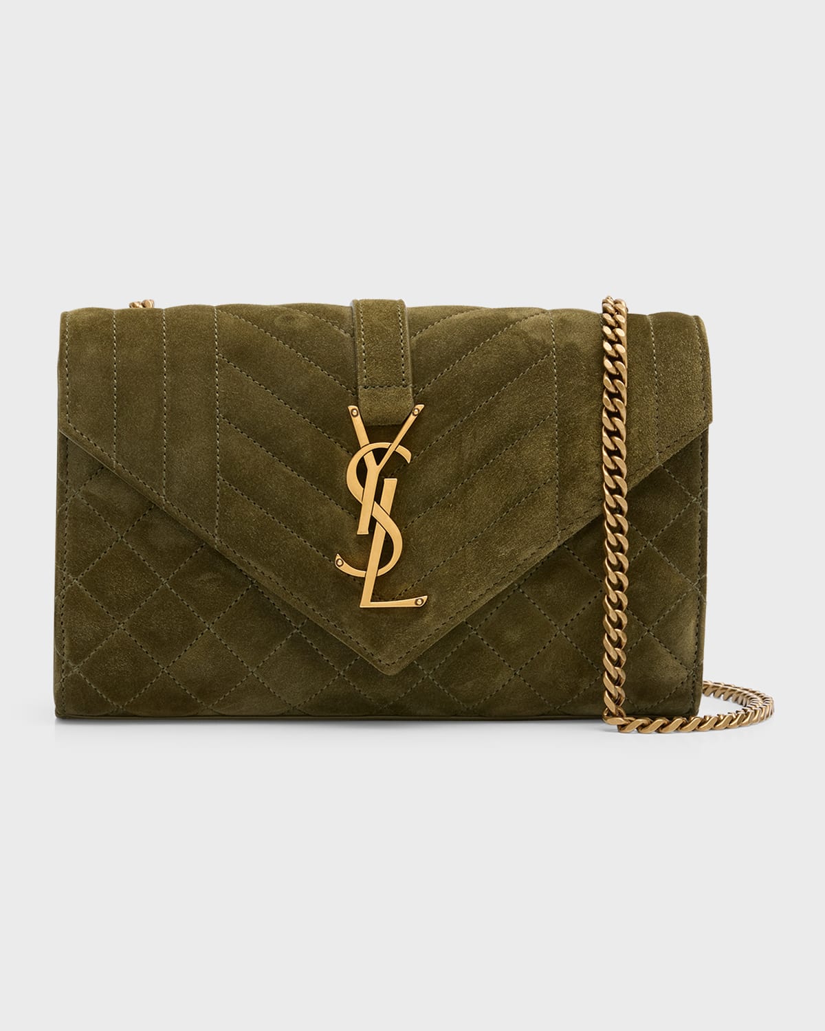 Saint Laurent Envelope Triquilt Small YSL Shoulder Bag in Suede