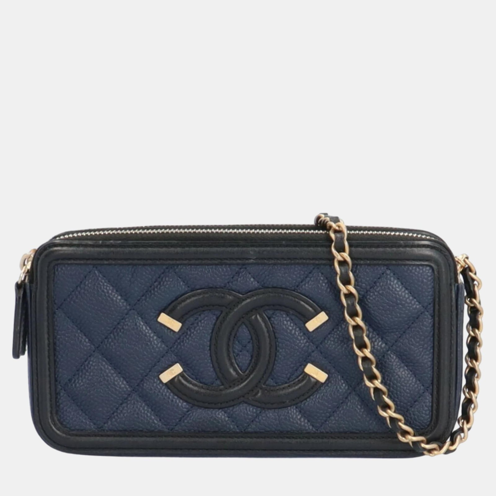 Chanel Blaue CC Filigrane Umhängetasche aus Leder