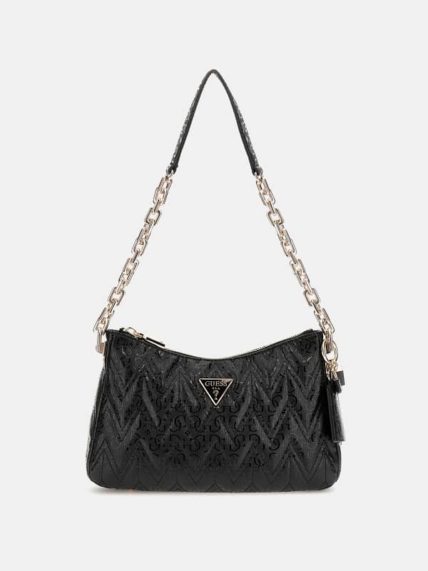 Guess Sac à bandoulière en cuir verni avec logo Adelard 4G