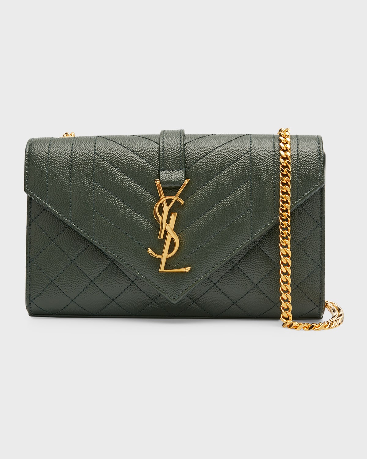 Saint Laurent Envelope Triquilt Small YSL Shoulder Bag in Grained Leather