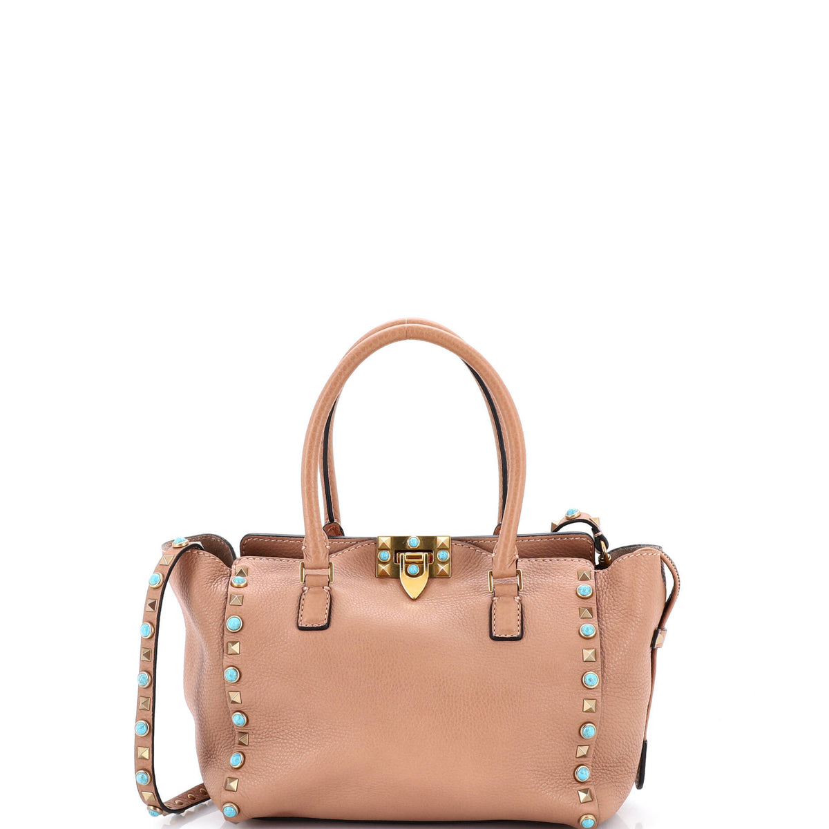 Valentino VALENTINO GARAVANI Rolling Rockstud Tote Leather with Cabochons Small