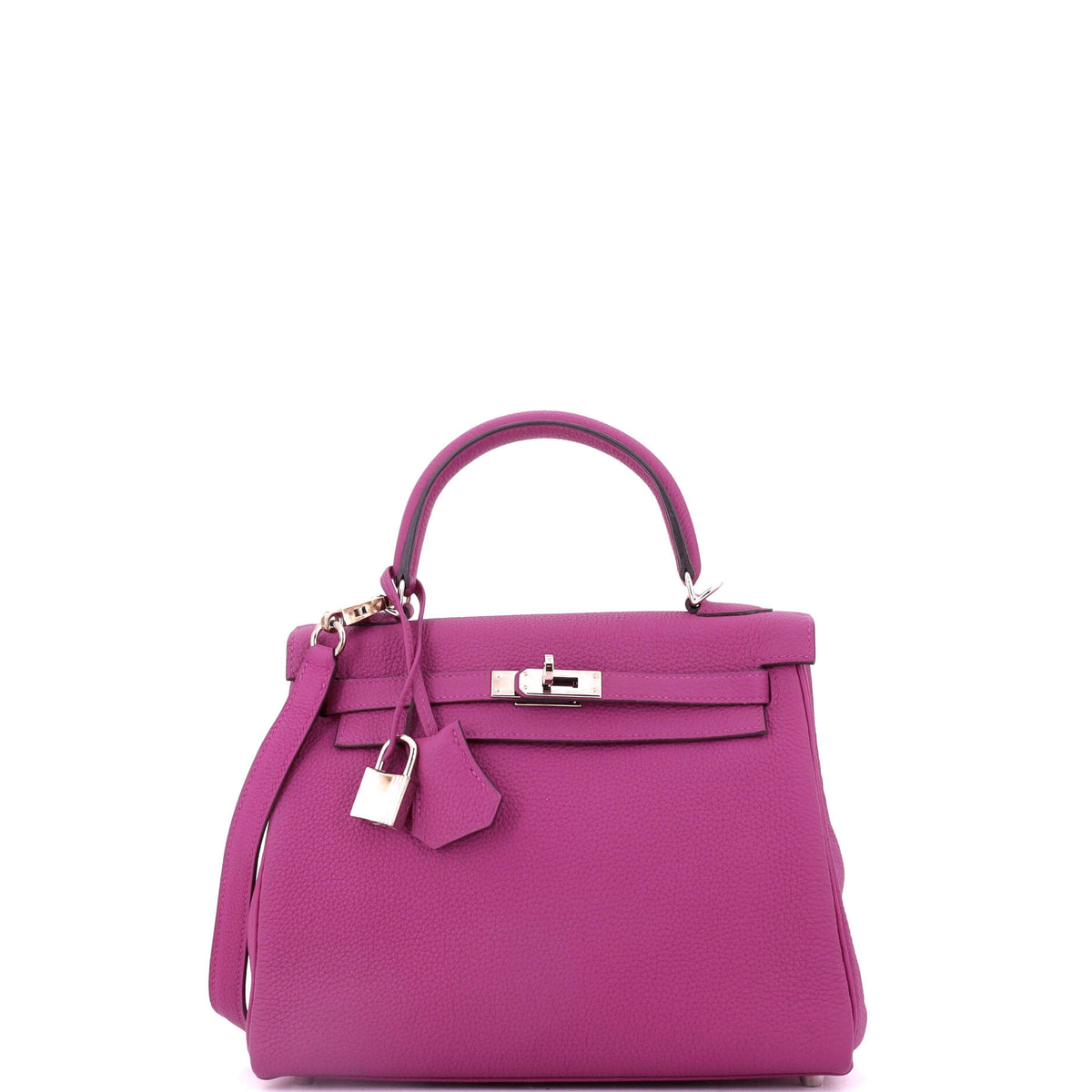 Herm?s Kelly Handbag Rose Pourpre Togo with Palladium Hardware 25