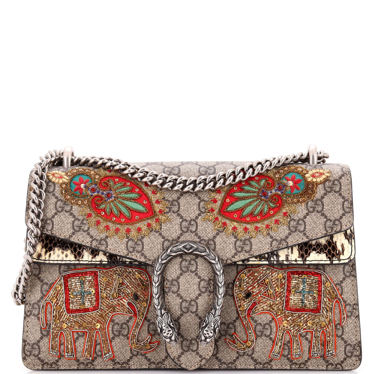 Gucci GUCCI Dionysus Bag Embroidered GG Coated Canvas with Python Small
