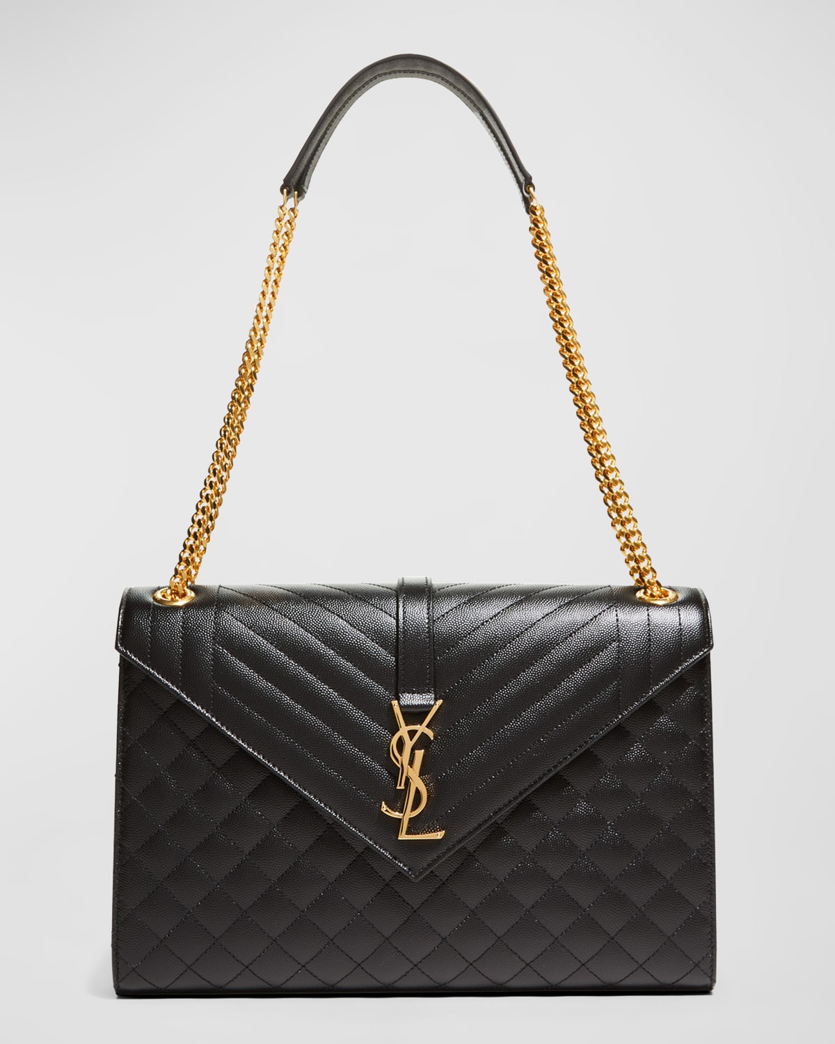 Saint Laurent Envelope Triquilt Large YSL Shoulder Bag in Grained Leather