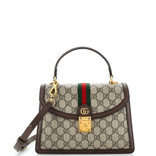 GUCCI Ophidia Flap Top Handle Bag GG Coated Canvas Small