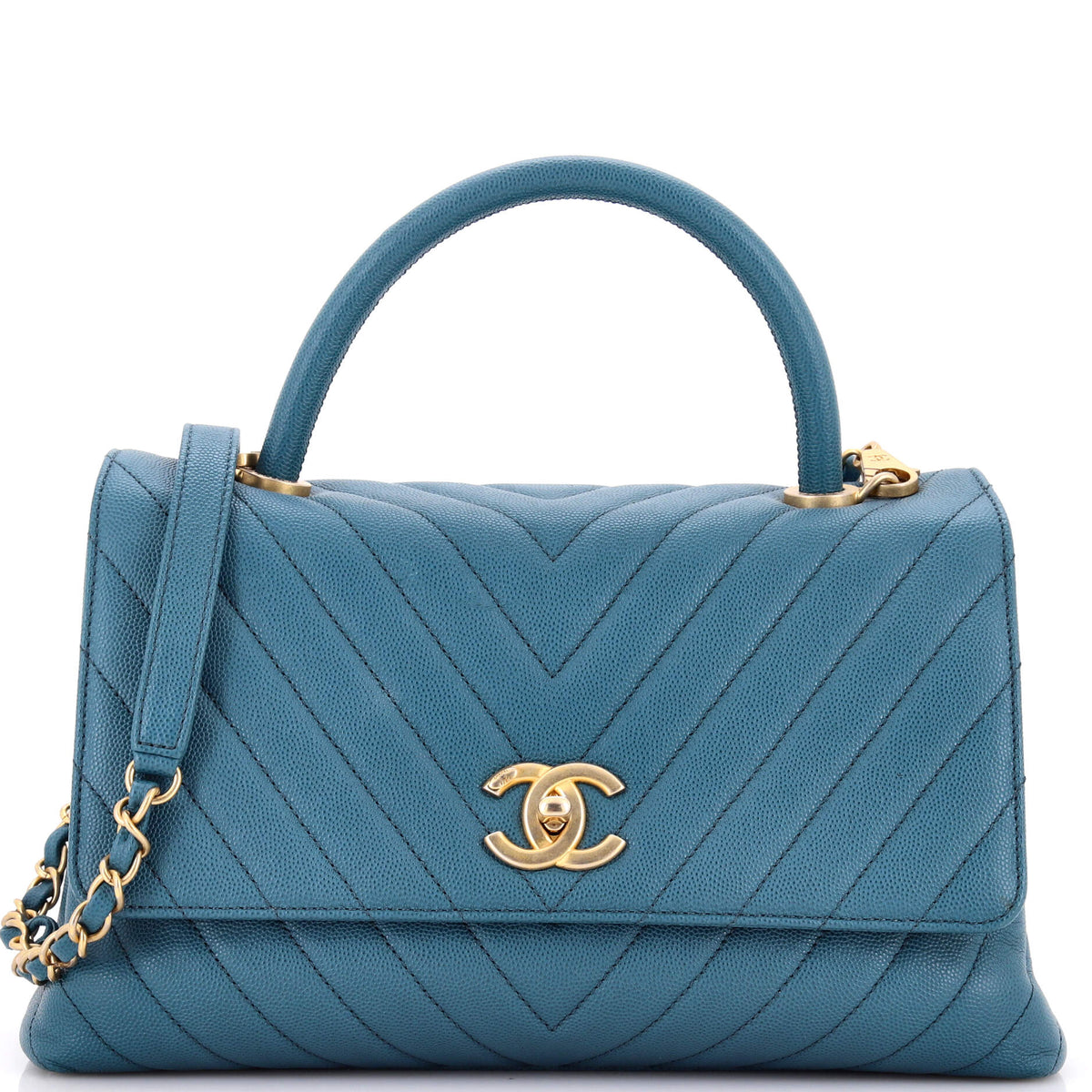 Chanel CHANEL Coco Top Handle Bag Chevron Caviar Small