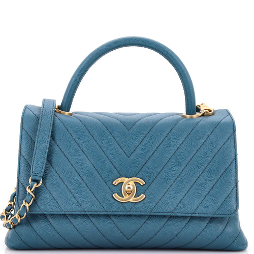CHANEL Coco Top Handle Bag Chevron Caviar Small
