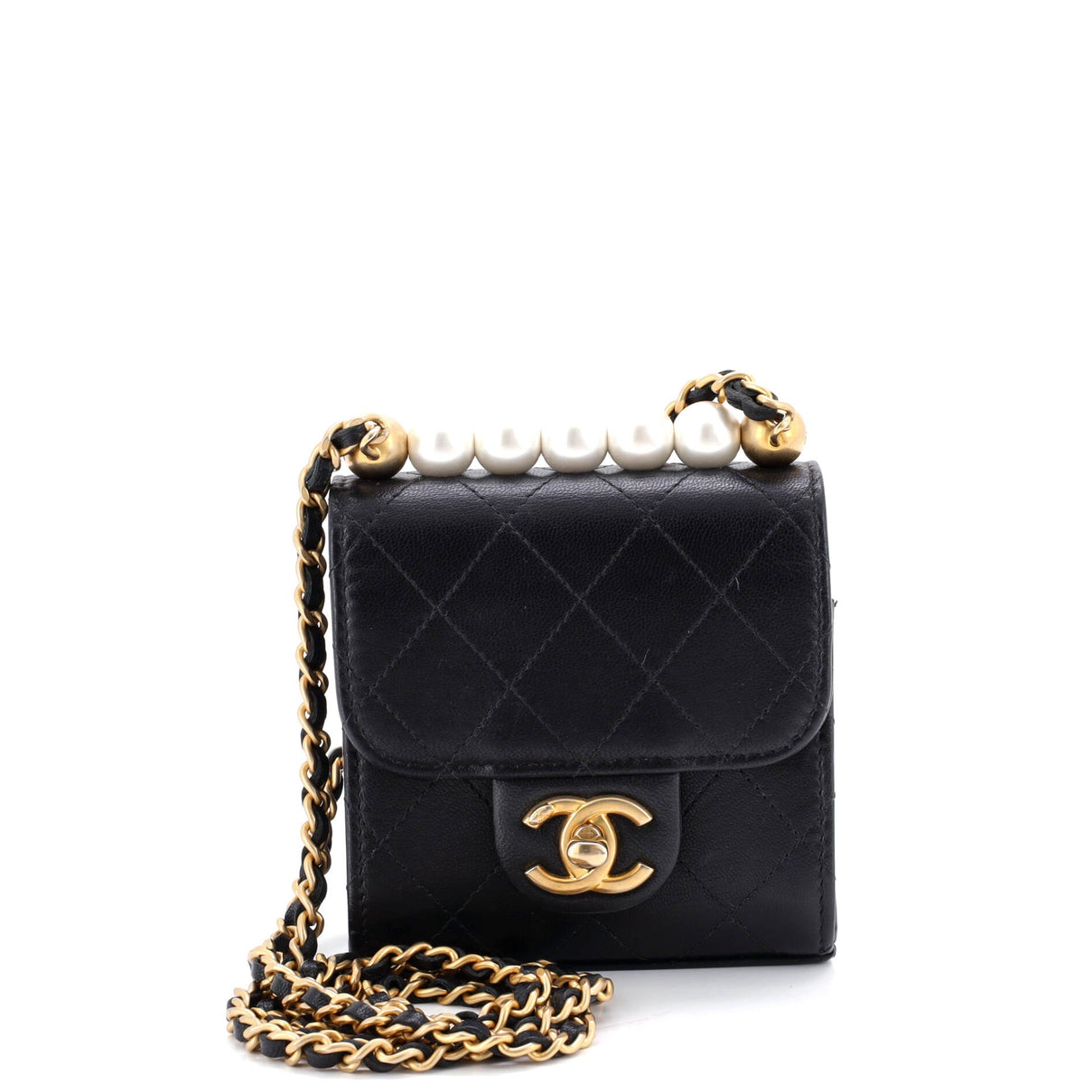 Chanel CHANEL Chic Pearls Flap Clutch with Chain Quilted Goatskin Mini