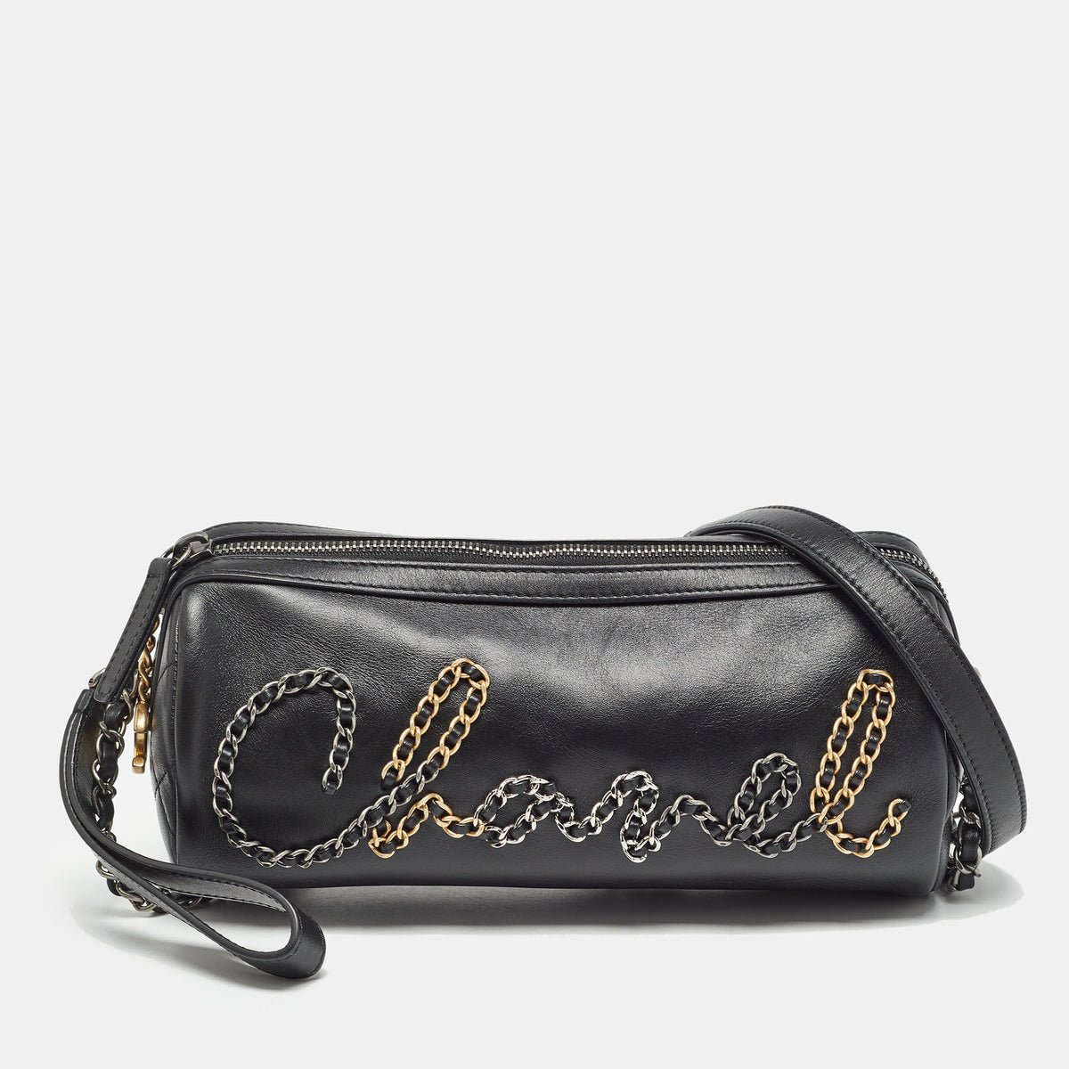 Chanel Black Leather Chain Signature Bowler Bag