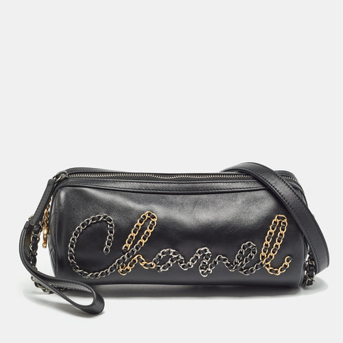 Black Leather Chain Signature Bowler Bag