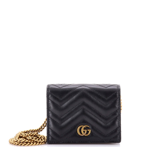 GUCCI GG Marmont Card Case on Chain Matelasse Leather