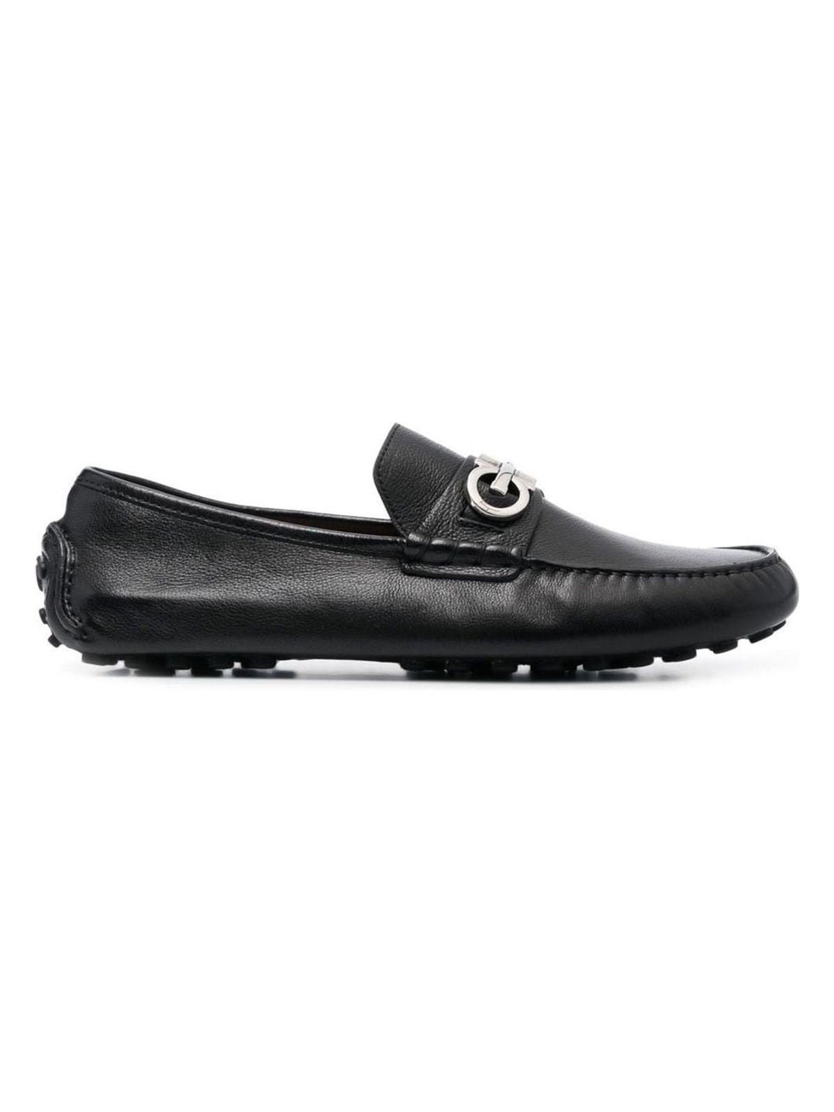 Ferragamo Men's Gancini Leather Drivers Shoes in Black | Size 7 | 020983